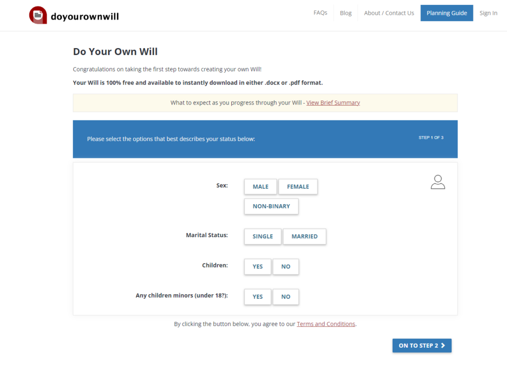 DoYourOwnWill screenshot - I 10 migliori software per scrivere testamenti per risparmiare tempo nel 2026