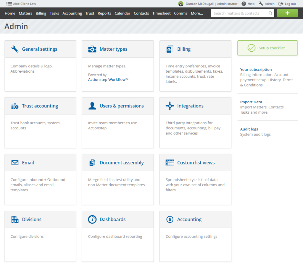 Actionstep screenshot - Jugadores Clave: Los 22 Mejores Software para Asistentes Legales en 2026
