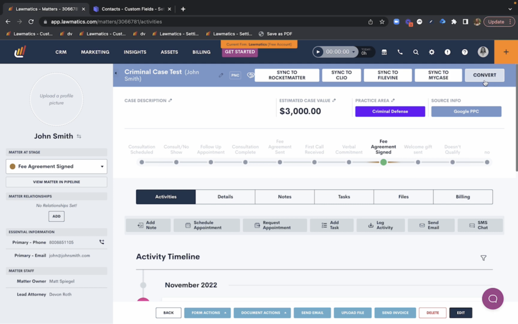 Lawmatics screenshot - 20 mejores herramientas de gestión para pequeñas firmas de abogados en 2026