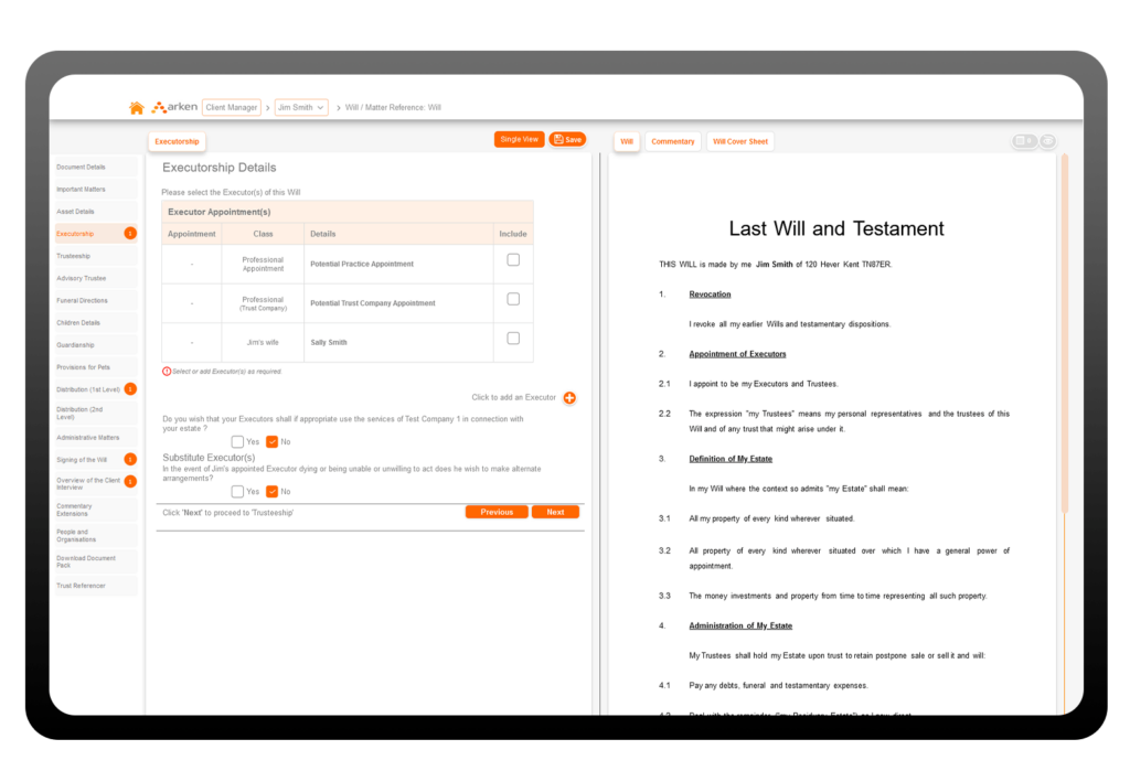 Arken Legal screenshot - I 10 migliori software per scrivere testamenti per risparmiare tempo nel 2026