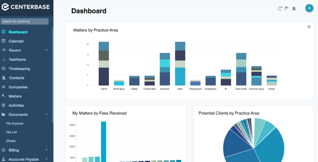 Centerbase screenshot - I 10 migliori software per la gestione dei clienti degli studi legali del 2026