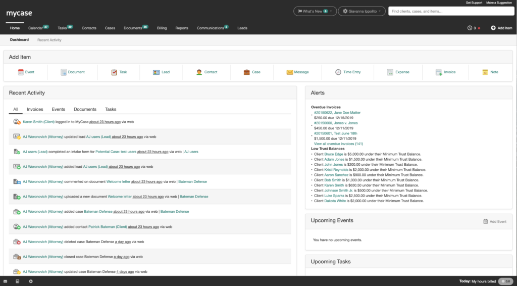 MyCase screenshot - Guida ai 22 Migliori Software di Redazione Legale del 2026