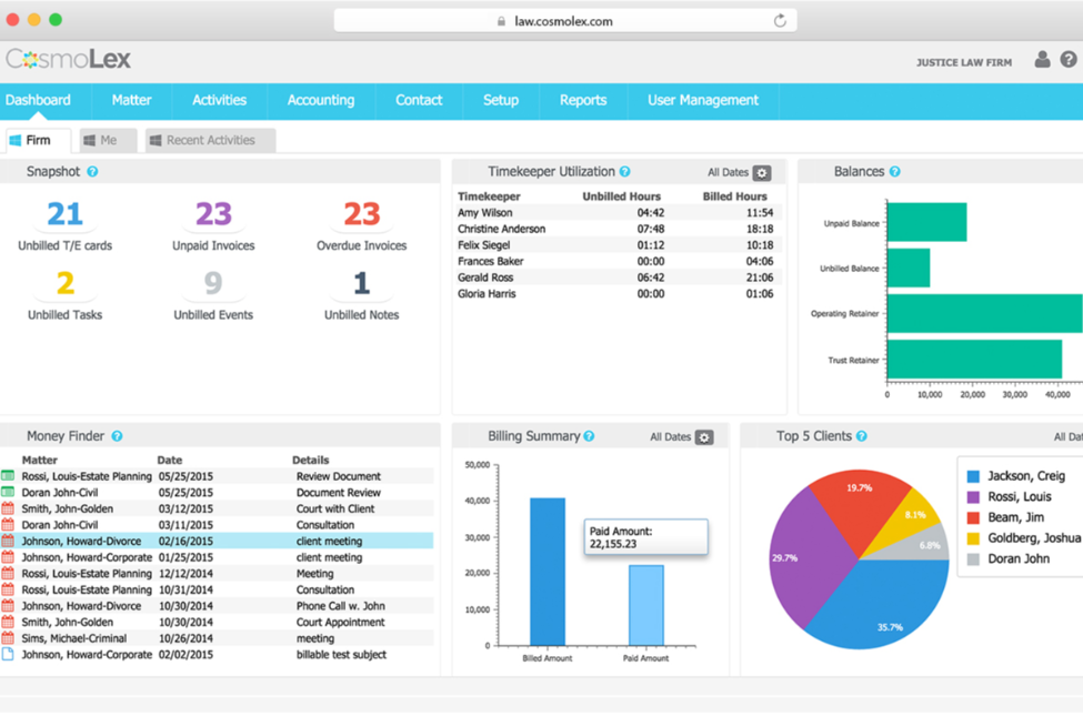CosmoLex screenshot - I 10 migliori software per la gestione dei clienti degli studi legali del 2026