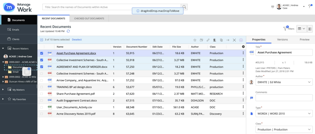 iManage Work screenshot - 28 Migliori Strumenti di Gestione Documentale per Piccoli Studi Legali nel 2026