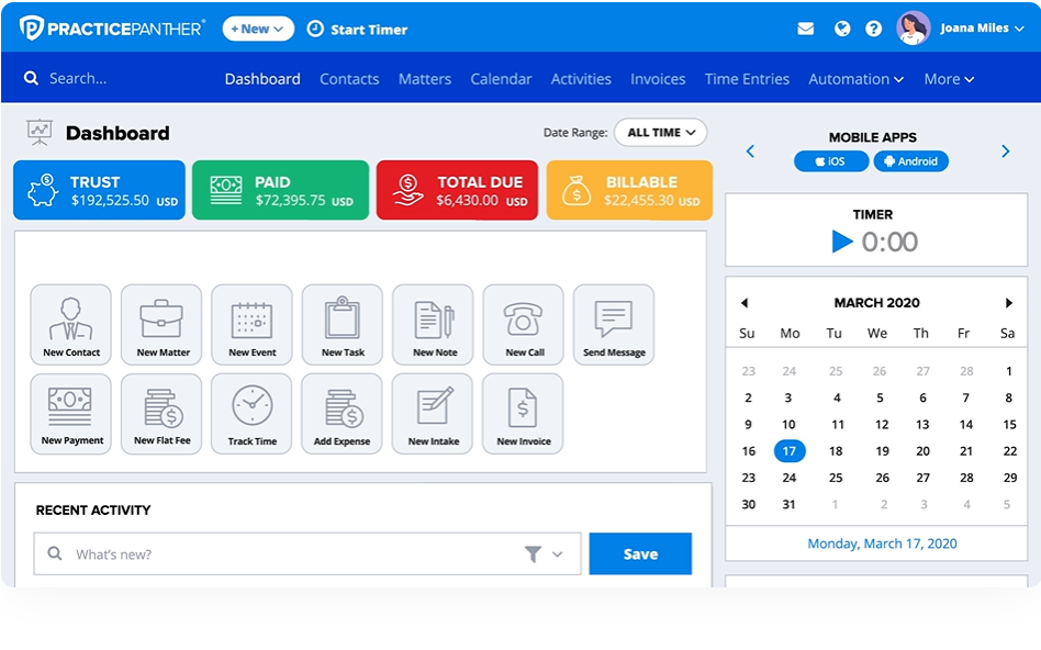 PracticePanther screenshot - Le 10 Migliori Soluzioni Software per il Flusso di Lavoro Legale nel 2026 [Le Mie Recensioni]