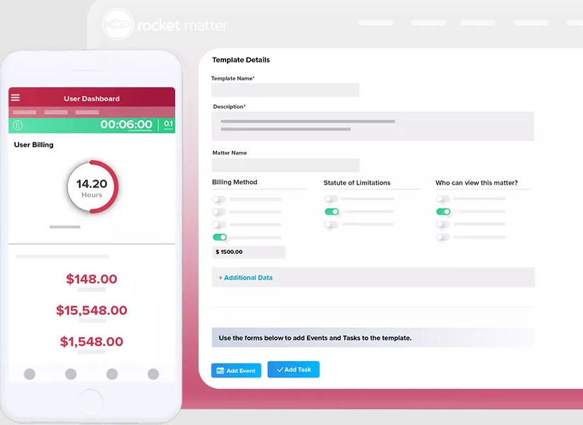 Rocket Matter screenshot - 10 Mejores CRM Legales de 2026 [Mis Reseñas]