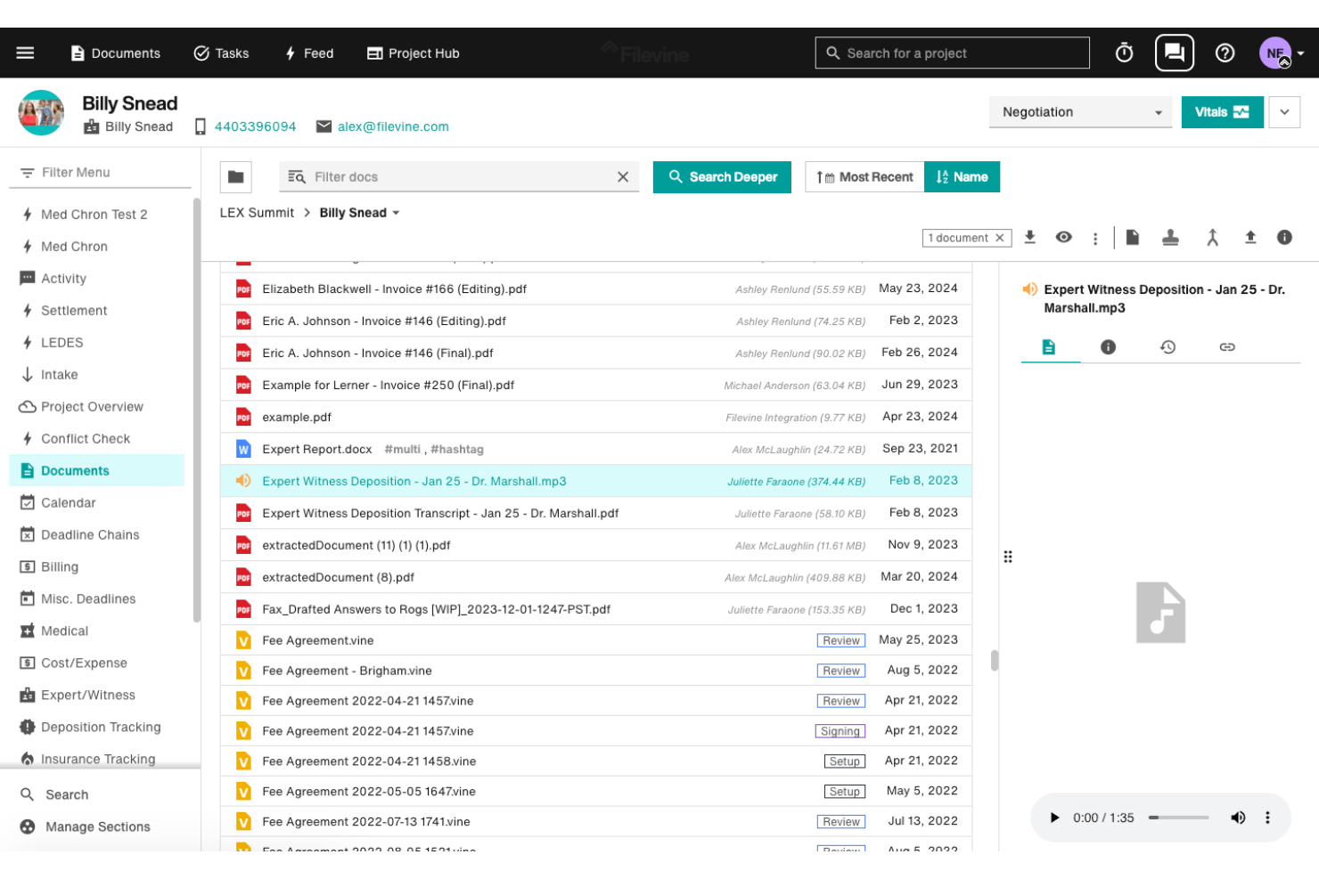 Filevine screenshot - I 10 migliori software di gestione documentale e email per studi legali nel 2026