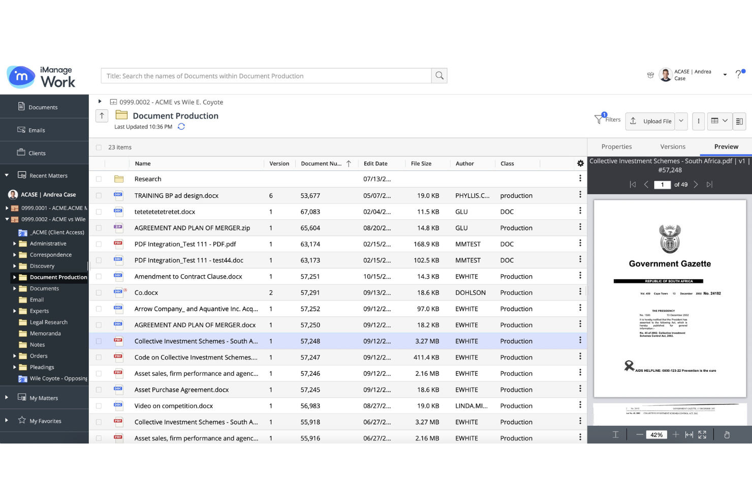 iManage screenshot - I 10 migliori software di gestione documentale e email per studi legali nel 2026