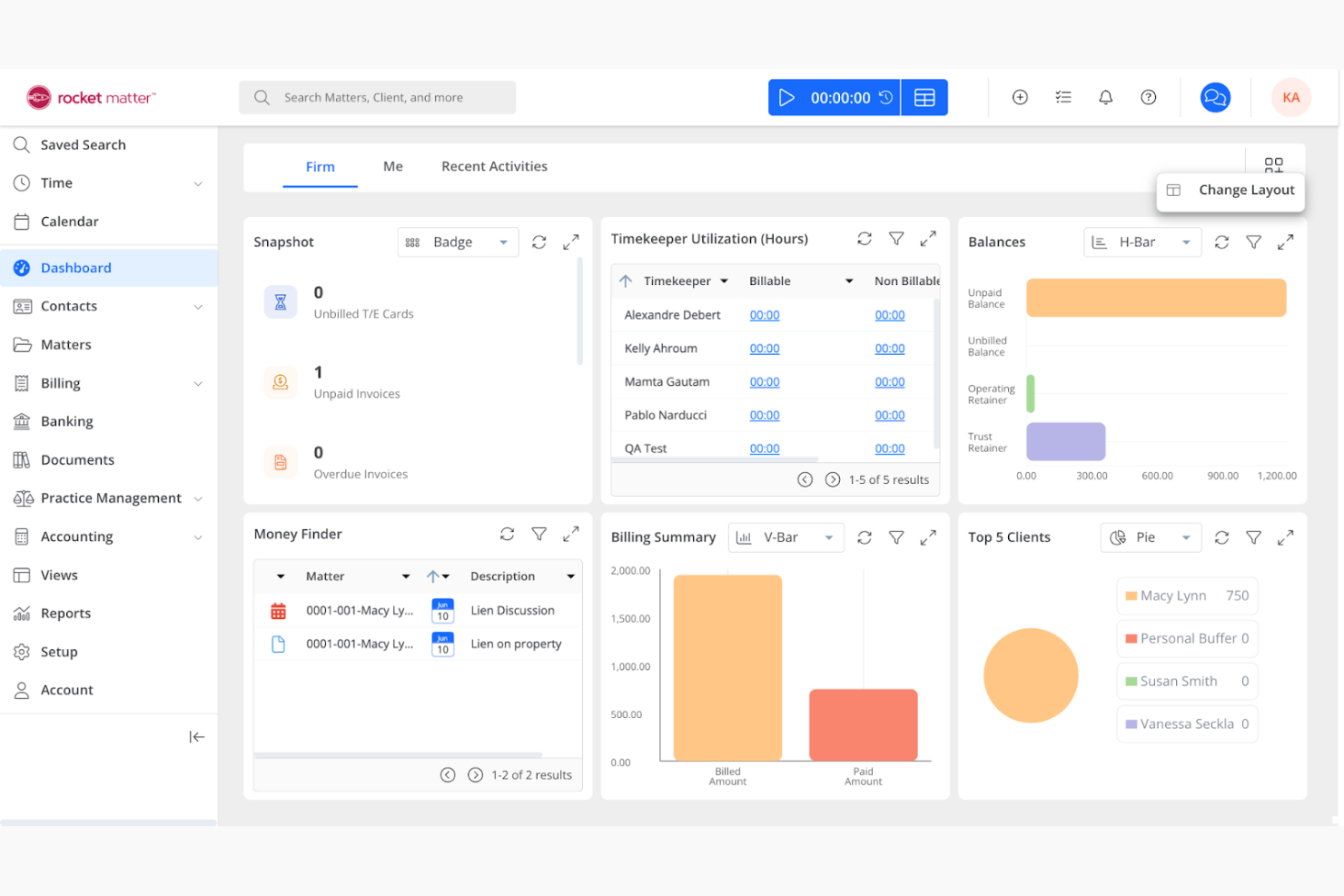 Rocket Matter screenshot - Le 10 Migliori Soluzioni ERP per Studi Legali Recensite nel 2026