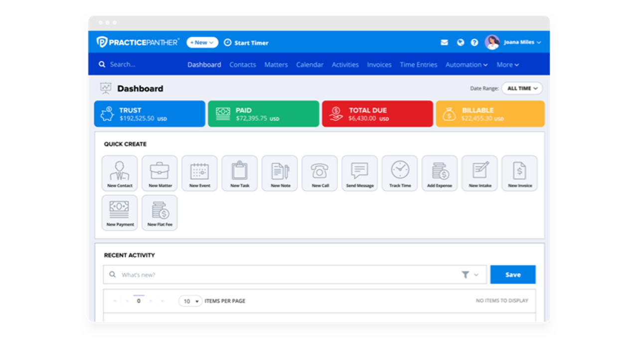 PracticePanther screenshot - Los 10 Mejores Software de Derecho de Familia para la Gestión de Casos en 2026