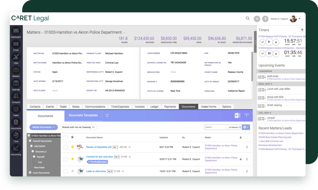 CARET Legal screenshot - No más persecución de papeles: Los 10 mejores software de formularios legales en 2026