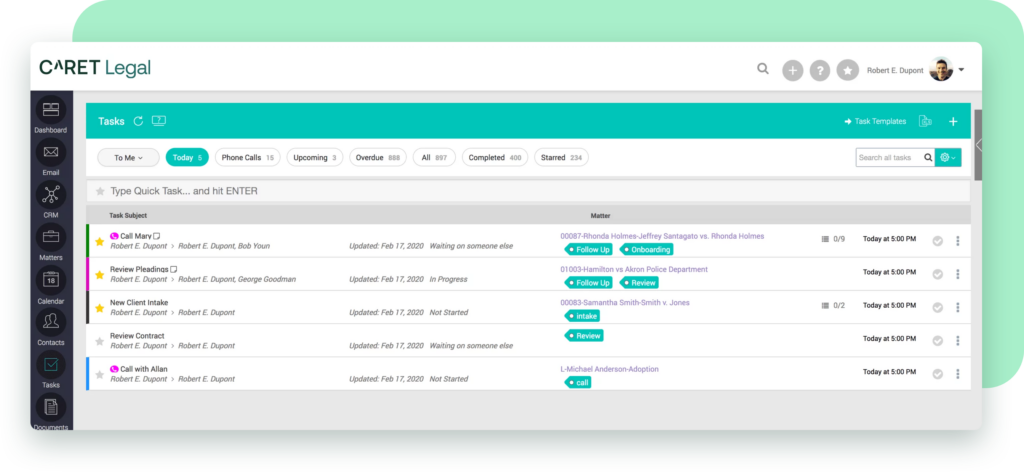 CARET Legal screenshot - I 19 migliori software per la gestione dei calendari legali per la pianificazione nel 2026