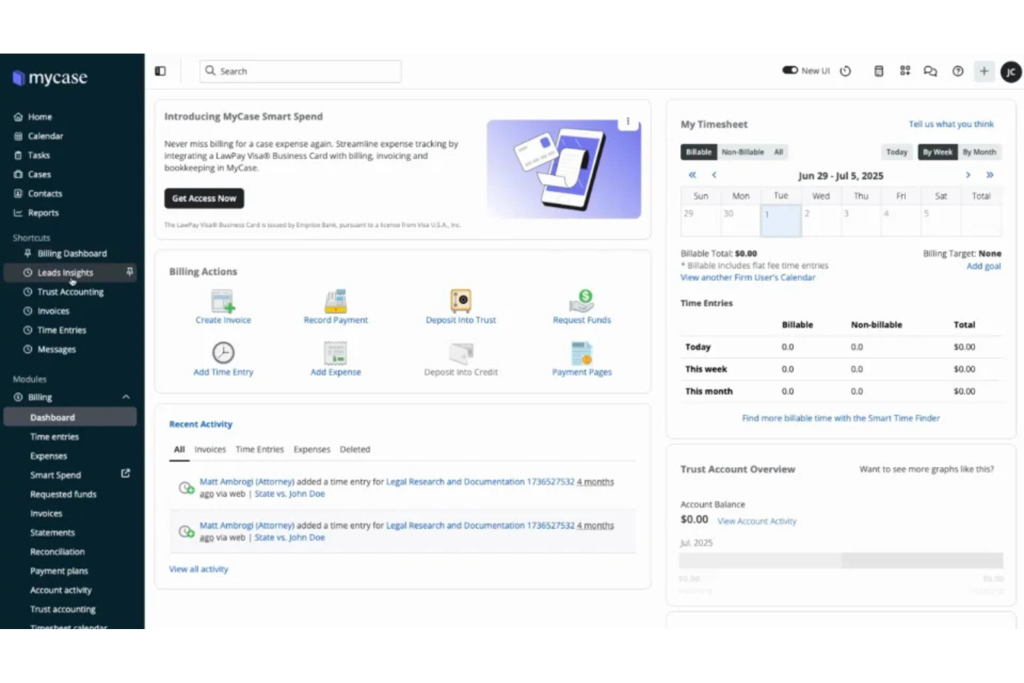 MyCase screenshot - I 10 migliori software per la gestione di documenti ed e-mail per studi legali nel 2026