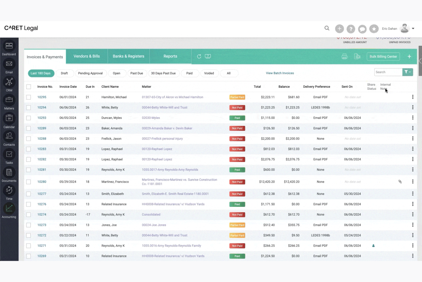 CARET Legal screenshot - Los 10 mejores programas de facturación para abogados analizados en 2026