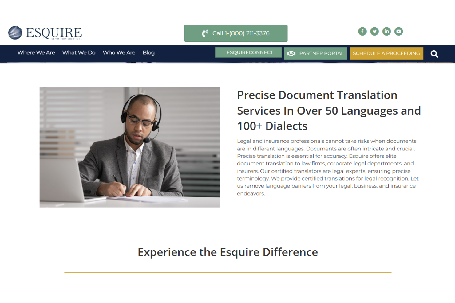 Esquire Deposition Solutions screenshot - 10 mejores servicios de traducción de documentos legales en 2026