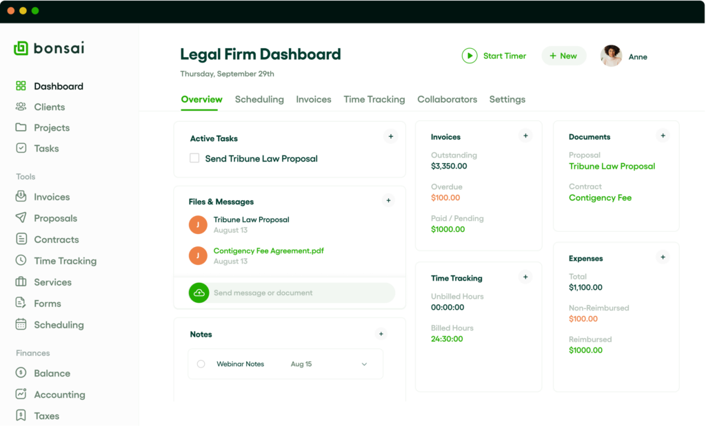 Bonsai screenshot - 10 Mejores Programas Gratuitos de Facturación Legal de 2026