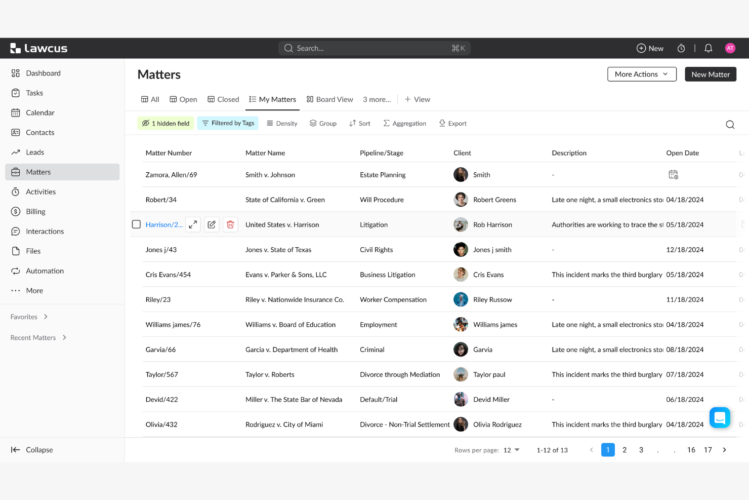 Lawcus screenshot - 10 juridische projectmanagementsoftware voor 2026