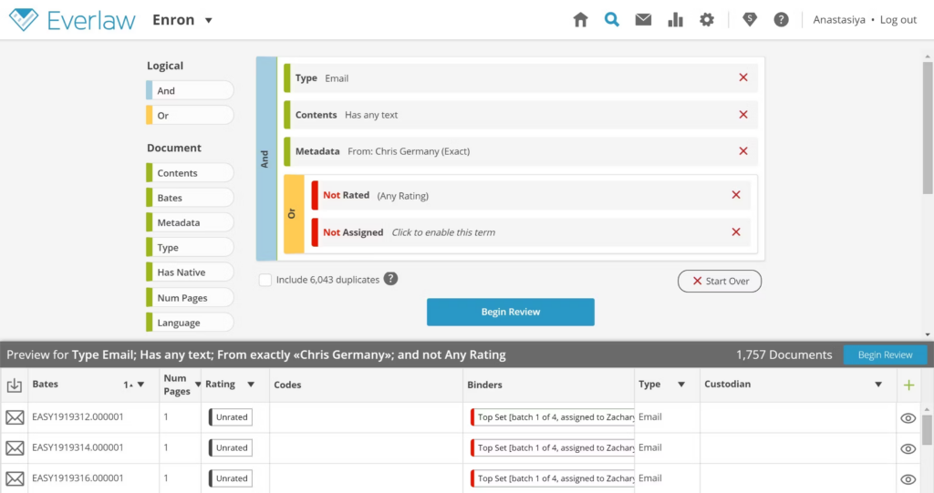 Everlaw screenshot - 10 beste software voor elektronische notariële akten in 2026