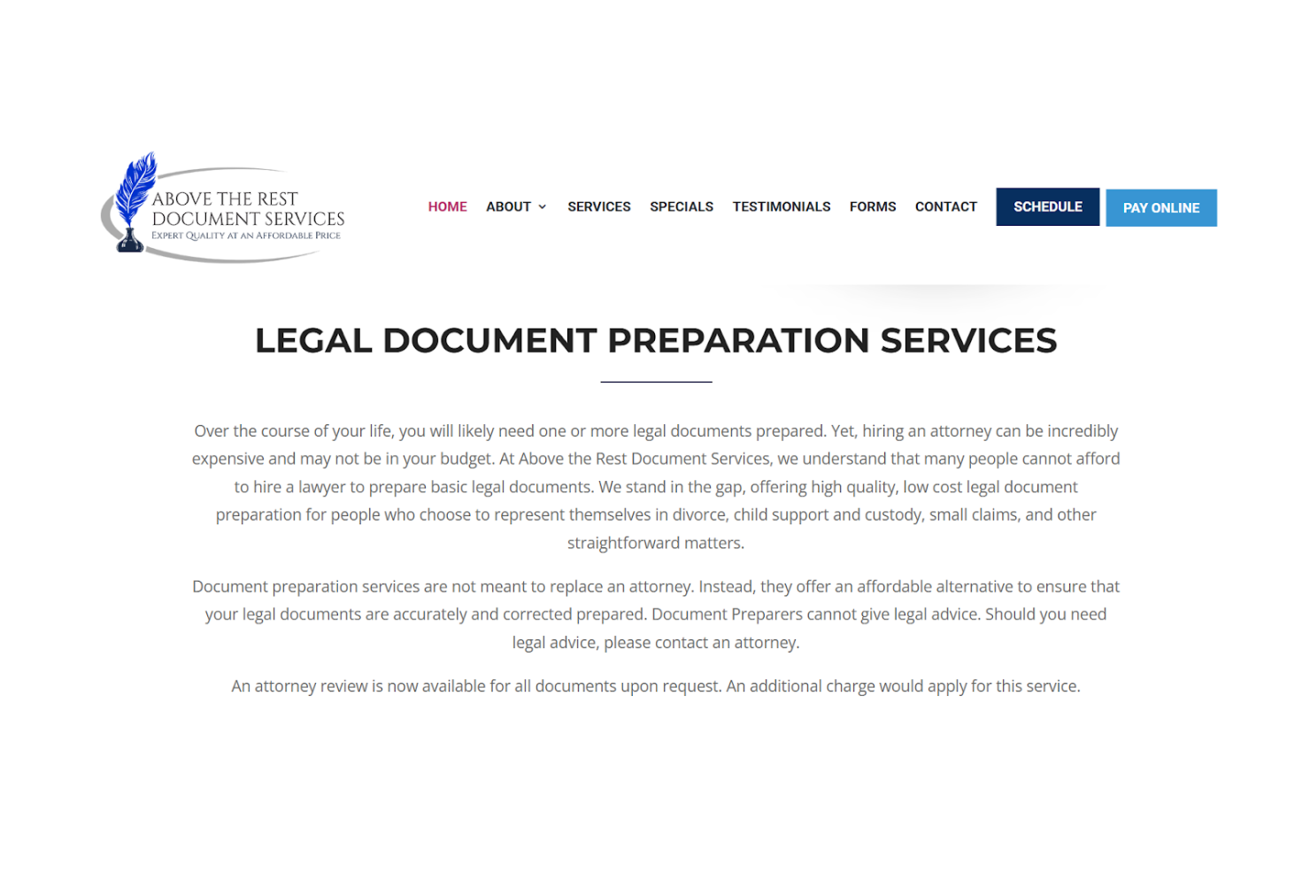 Above the Rest Document Services screenshot - 16 Best Legal Document Services Reviewed in 2026