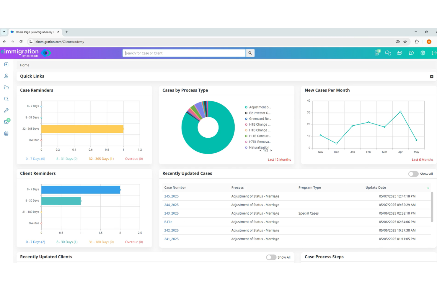 Cerenade eimmigration helps firms manage immigration cases and workflows.