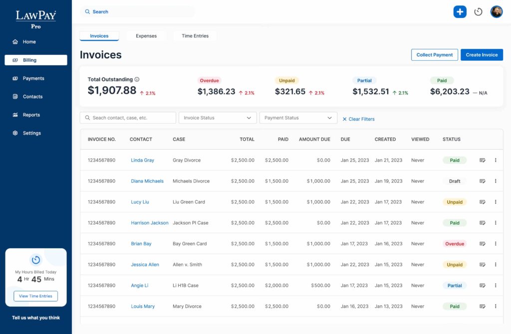 Lawpay invoices history