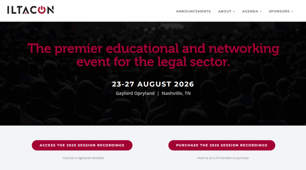 Screenshot of the ILTACON 2026 home page