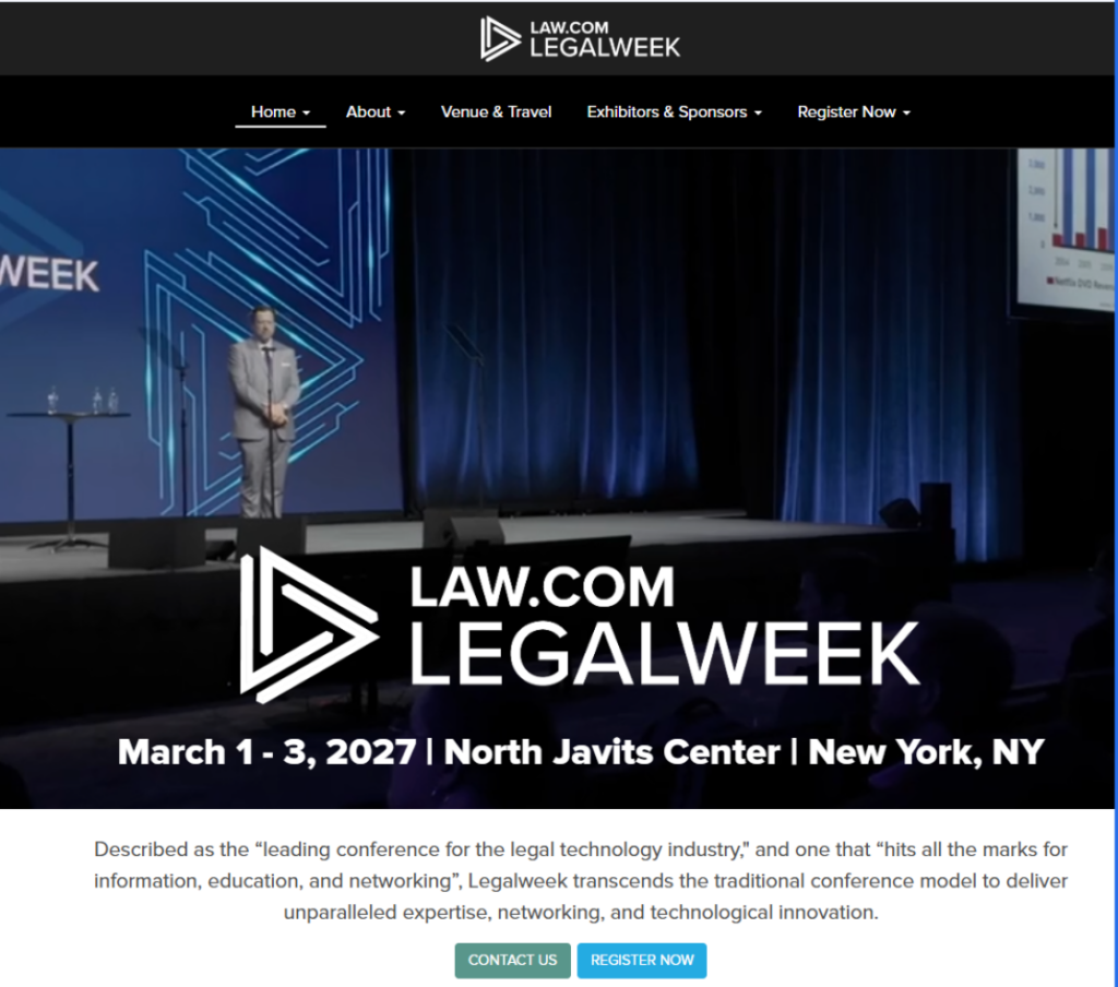 Website screenshot of The Legaltech New York 2027