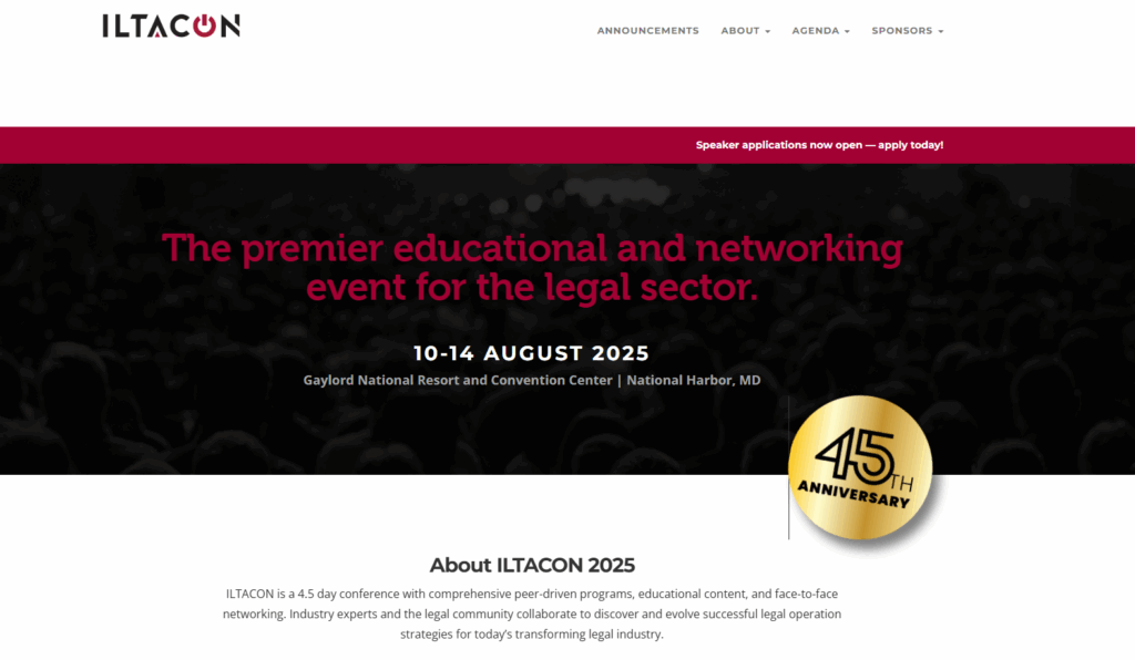The ILTACON conference page screenshot