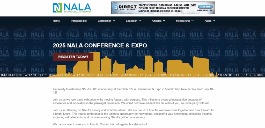 Screenshot of the NALA Conference & Expo web page