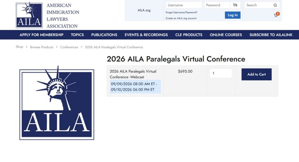 Página de registro de la Conferencia Virtual de Asistentes Legales AILA 2026
