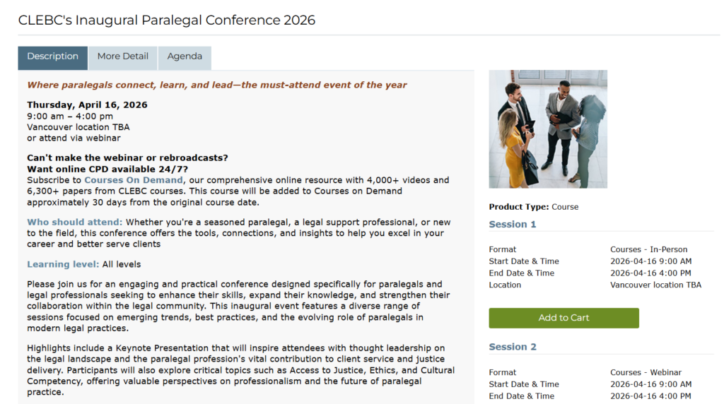 The C:LEBC Inaugural Paralegal Conference landing page