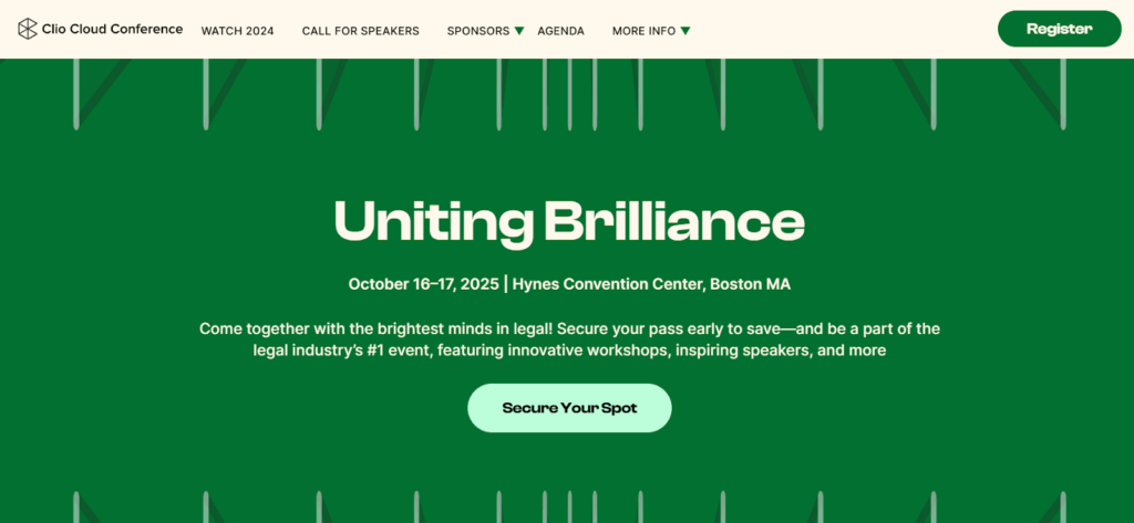 The Clio Cloud Conference web page screenshot