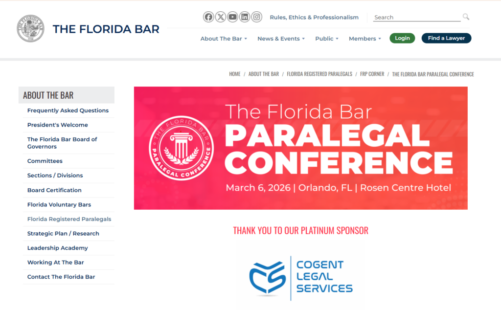 Landing page of The Florida Bar Paralegal Conference