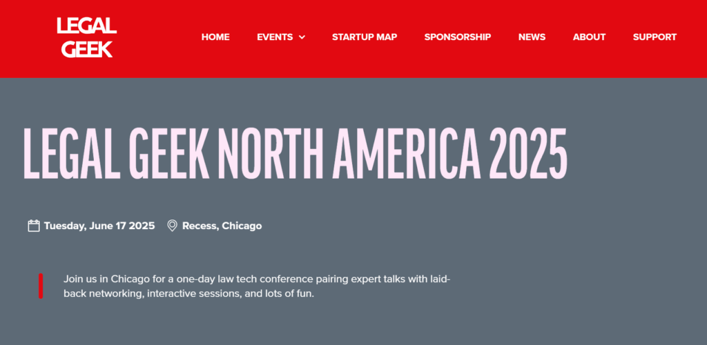 Screenshot of the Legal Geek North America conference page