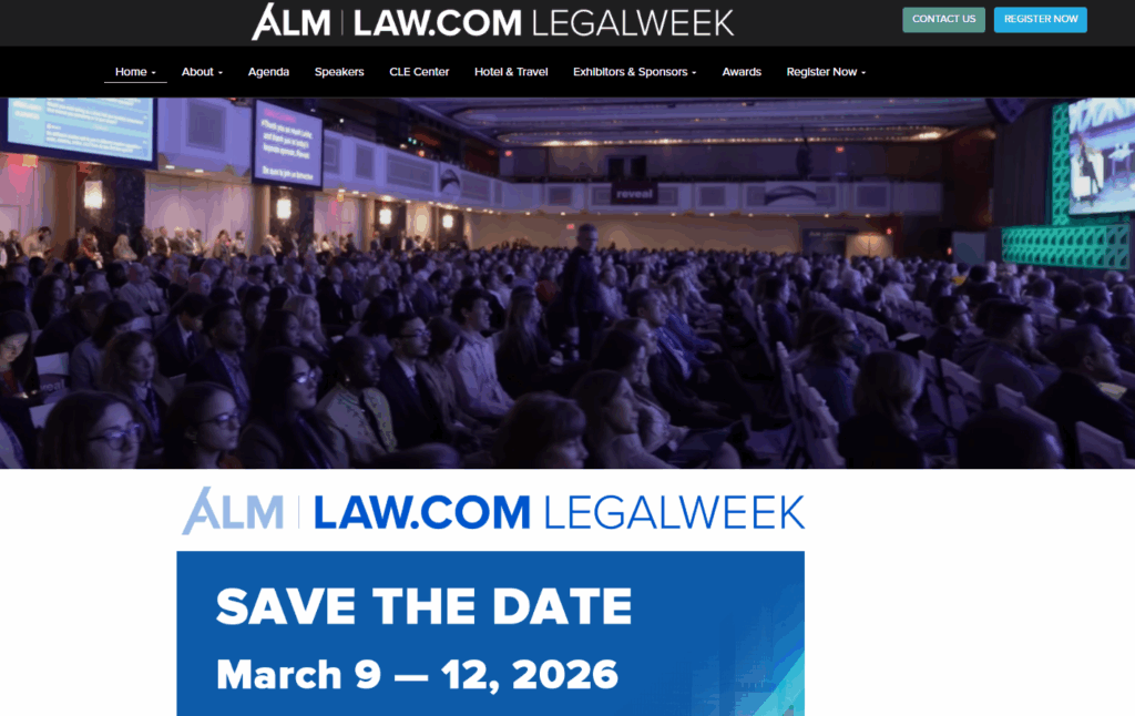 Screenshot of the Legalweek 2026 landing page