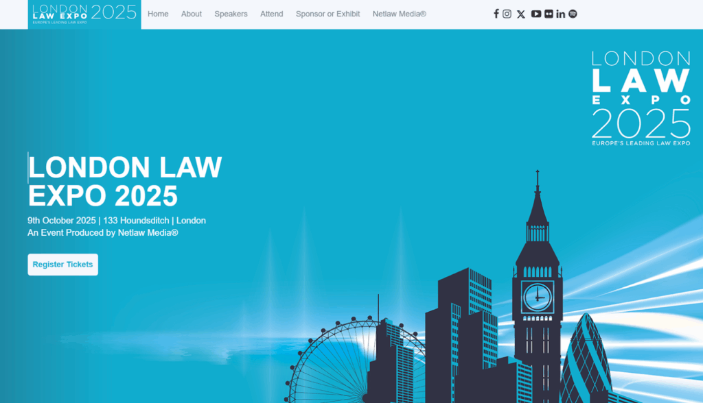 The London Law Expo conference landing page screenshot