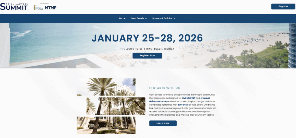 Trial Lawyers Summit 2025 landing page