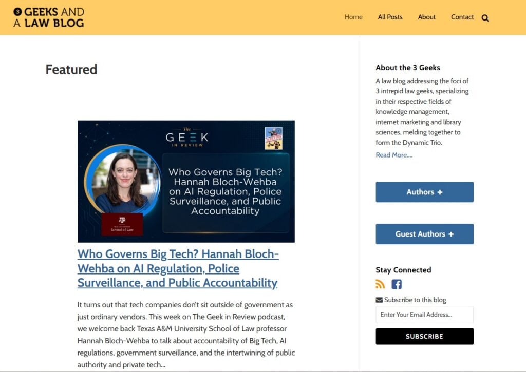Schermata dell'esempio della newsletter di 3 Geeks and a Law Blog.
