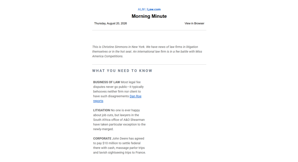Newsletter via email Morning Minute con le principali notizie giuridiche