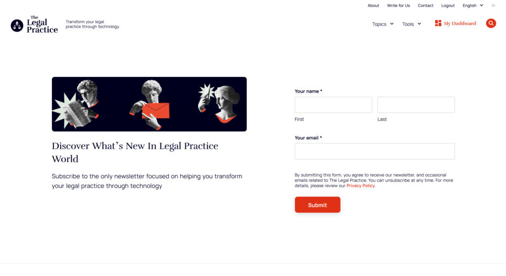 Pagina di iscrizione alla newsletter La pratica legale