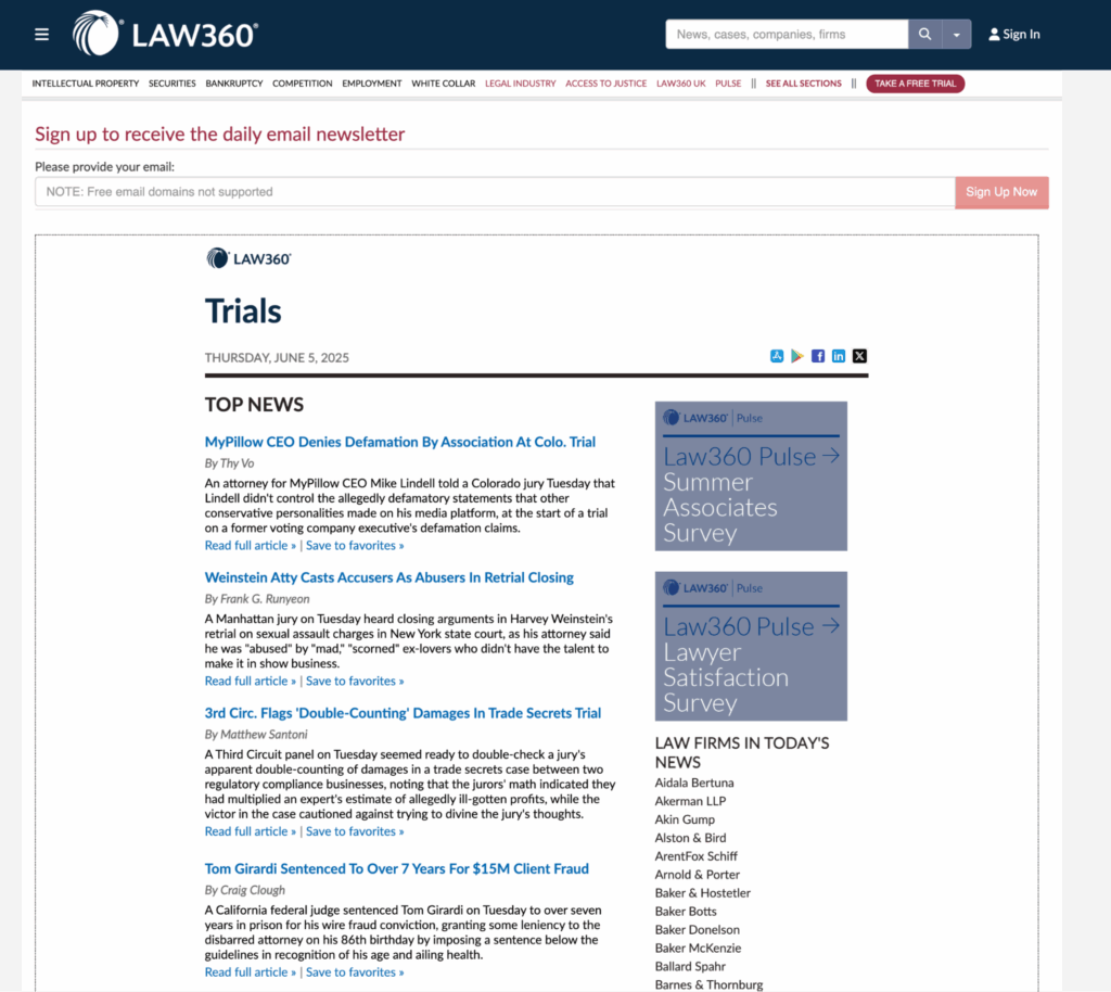 Law360 newsletter