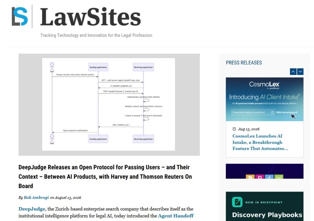 Schermata di un articolo di esempio di LawSites