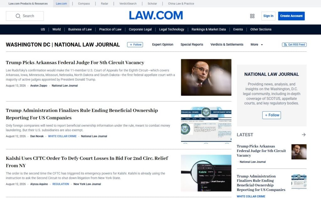 Pagina di destinazione dell'articolo del National Law Journal