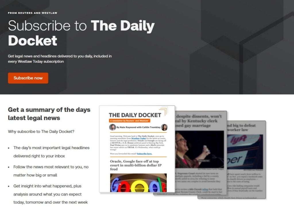 Screenshot della pagina di iscrizione al Daily Docket