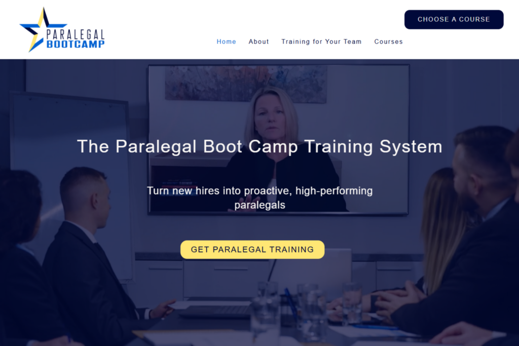 Page d’accueil du système de formation Paralegal Bootcamp