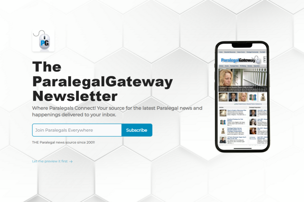 Page d’abonnement au bulletin de ParalegalGateway