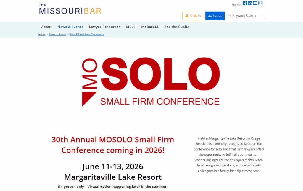 Web page of the MO Solo &amp; Small Firm Conference 2026