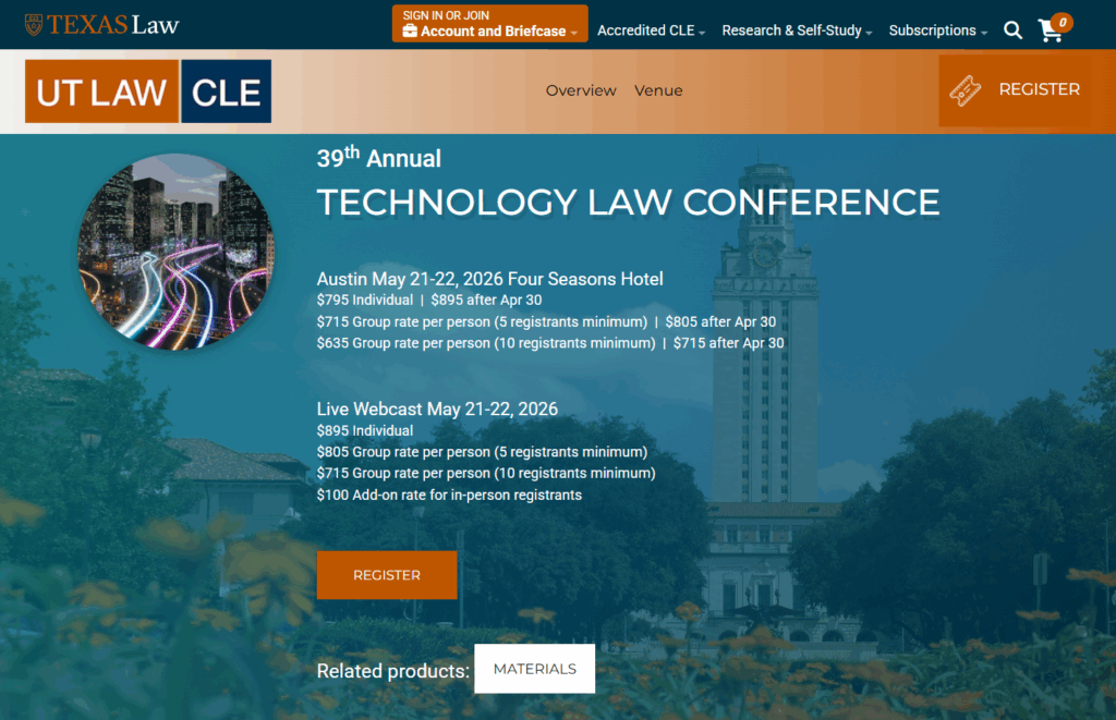 The Technology Law Conference website page screenshot
