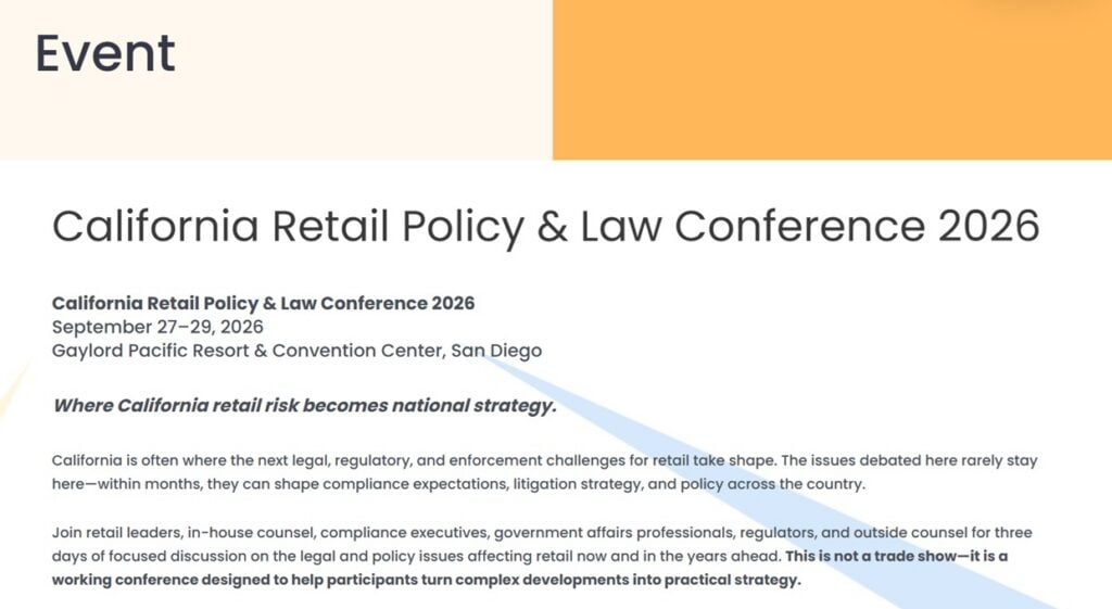 Overview page of the California Retail Policy & Law Conference 2026