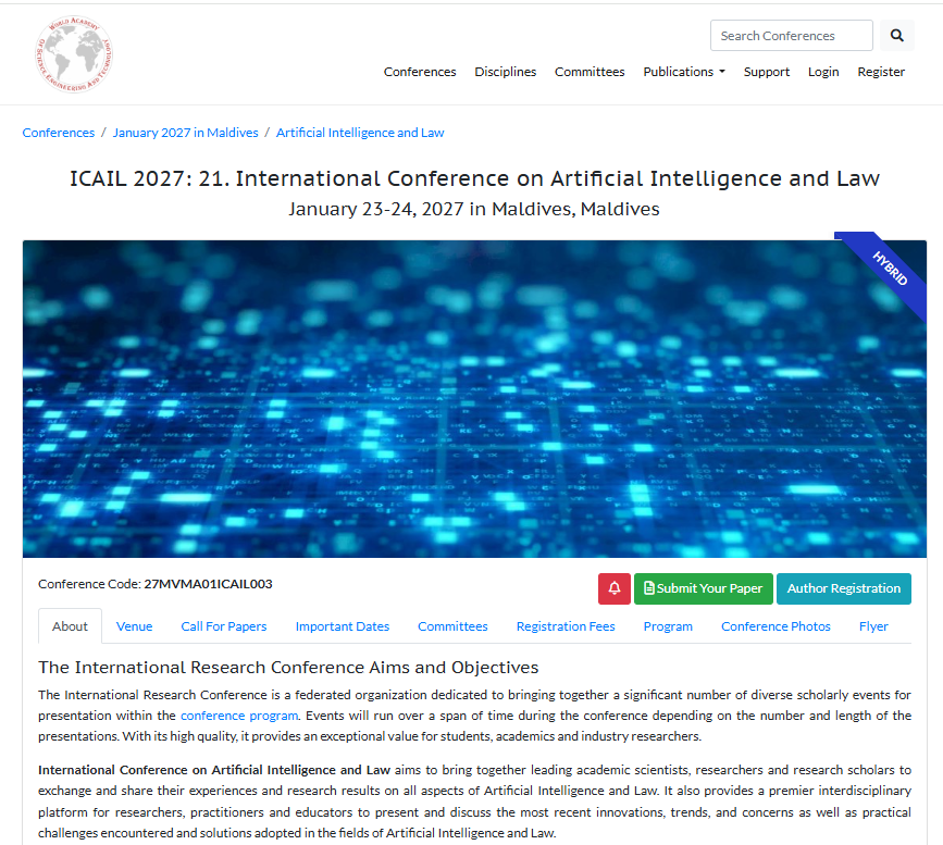 Capture d’écran de la page web de la conférence ICAIL 2026